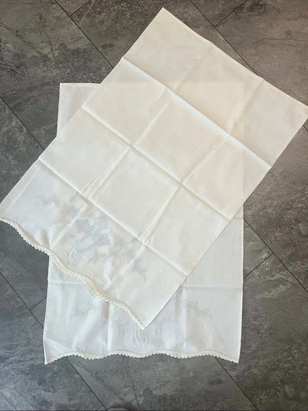 Embroidered praying hands Cross Pillowcase Set White with Pastel Floral Accents